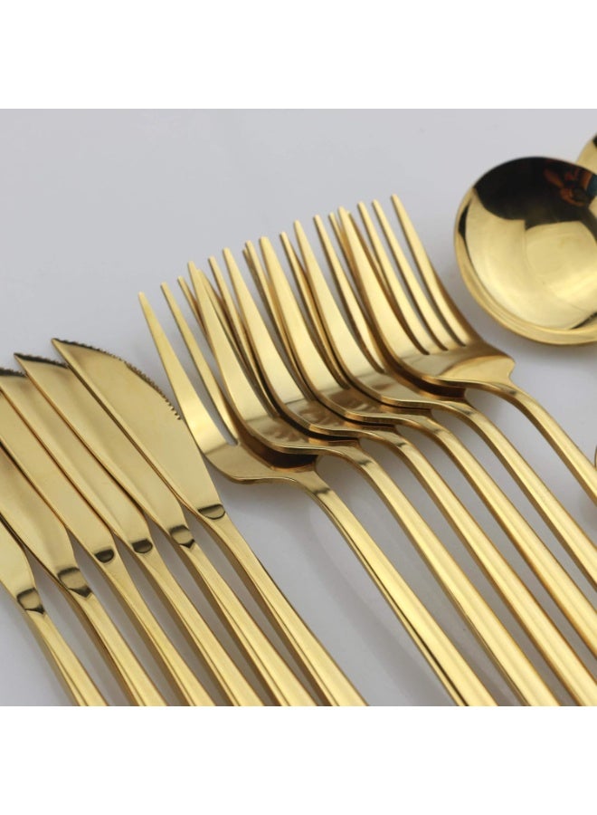 24-Piece Flatware Set, 18/0 Stainless Steel Knife Fork Spoon Teaspoon Silverware Set, Service for 6, MIrror Gold - Image 4